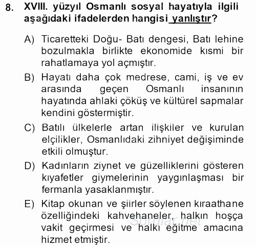 XVIII. Yüzyıl Türk Edebiyatı 2013 - 2014 Ara Sınavı 8.Soru