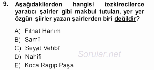 XVIII. Yüzyıl Türk Edebiyatı 2013 - 2014 Ara Sınavı 9.Soru