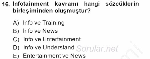 Medya Siyaset Kültür 2013 - 2014 Dönem Sonu Sınavı 16.Soru