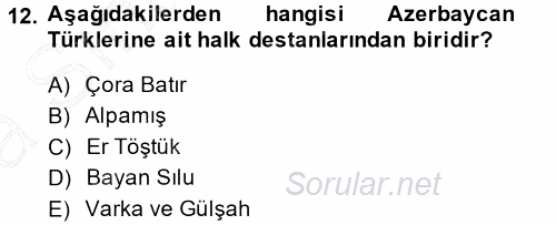 Çağdaş Türk Yazı Dilleri 1 2014 - 2015 Ara Sınavı 12.Soru