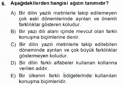 Çağdaş Türk Yazı Dilleri 1 2014 - 2015 Ara Sınavı 6.Soru