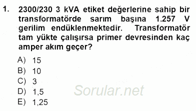Elektrik Makinaları 2012 - 2013 Ara Sınavı 1.Soru