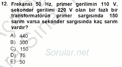 Elektrik Makinaları 2012 - 2013 Ara Sınavı 12.Soru