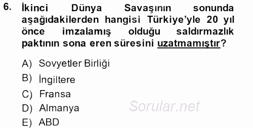 Türk Siyasal Hayatı 2013 - 2014 Ara Sınavı 6.Soru
