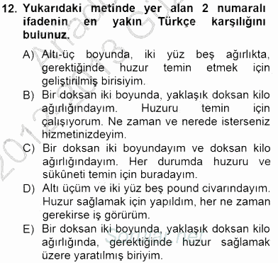 Çeviri (İng/Türk) 2012 - 2013 Dönem Sonu Sınavı 12.Soru