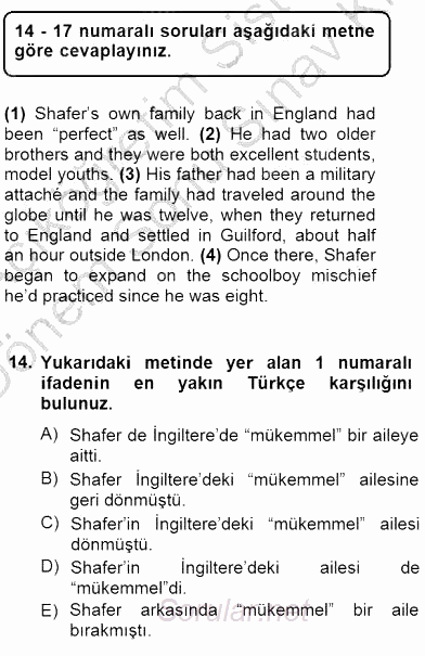 Çeviri (İng/Türk) 2012 - 2013 Dönem Sonu Sınavı 14.Soru