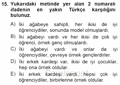 Çeviri (İng/Türk) 2012 - 2013 Dönem Sonu Sınavı 15.Soru