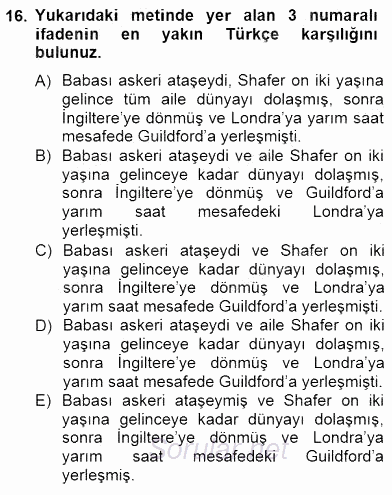 Çeviri (İng/Türk) 2012 - 2013 Dönem Sonu Sınavı 16.Soru