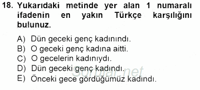 Çeviri (İng/Türk) 2012 - 2013 Dönem Sonu Sınavı 18.Soru
