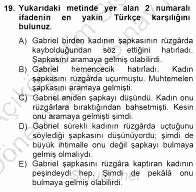 Çeviri (İng/Türk) 2012 - 2013 Dönem Sonu Sınavı 19.Soru