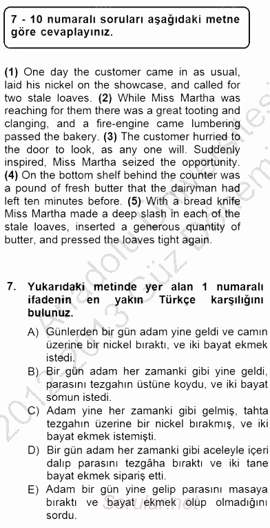 Çeviri (İng/Türk) 2012 - 2013 Dönem Sonu Sınavı 7.Soru