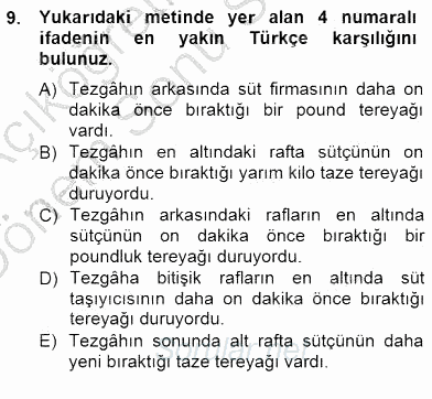 Çeviri (İng/Türk) 2012 - 2013 Dönem Sonu Sınavı 9.Soru