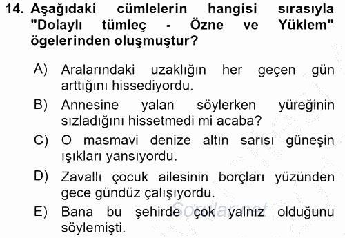 Türk Dili 1 2016 - 2017 3 Ders Sınavı 14.Soru