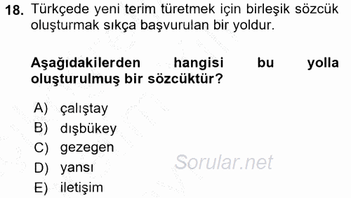 Türk Dili 1 2016 - 2017 3 Ders Sınavı 18.Soru