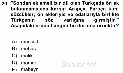 Türk Dili 1 2016 - 2017 3 Ders Sınavı 20.Soru