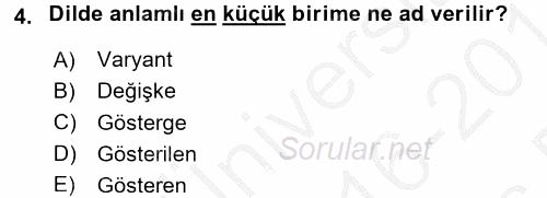 Türk Dili 1 2016 - 2017 3 Ders Sınavı 4.Soru