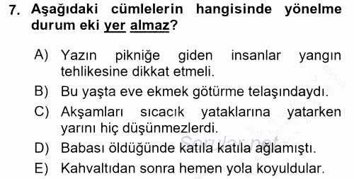 Türk Dili 1 2016 - 2017 3 Ders Sınavı 7.Soru