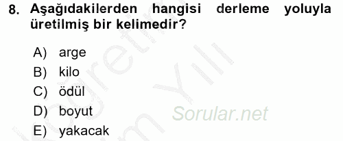 Türk Dili 1 2016 - 2017 3 Ders Sınavı 8.Soru