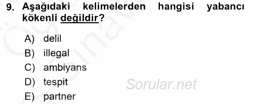 Türk Dili 1 2016 - 2017 3 Ders Sınavı 9.Soru