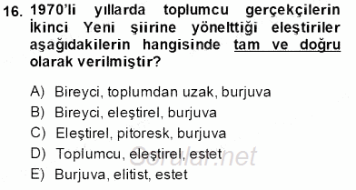 Cumhuriyet Dönemi Türk Şiiri 2013 - 2014 Tek Ders Sınavı 16.Soru