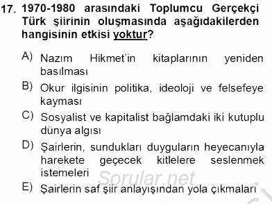Cumhuriyet Dönemi Türk Şiiri 2013 - 2014 Tek Ders Sınavı 17.Soru
