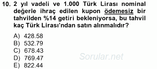 Portföy Yönetimi 2012 - 2013 Ara Sınavı 10.Soru