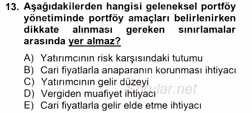 Portföy Yönetimi 2012 - 2013 Ara Sınavı 13.Soru