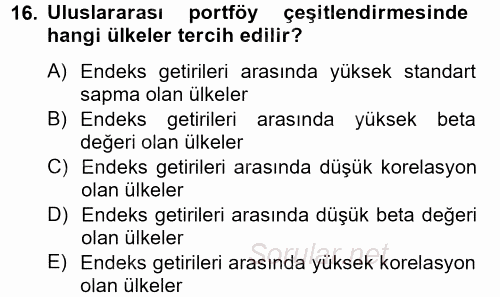 Portföy Yönetimi 2012 - 2013 Ara Sınavı 16.Soru