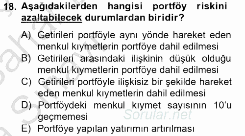 Portföy Yönetimi 2012 - 2013 Ara Sınavı 18.Soru