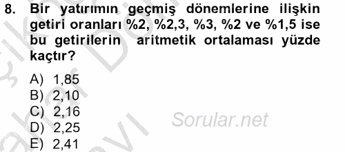 Portföy Yönetimi 2012 - 2013 Ara Sınavı 8.Soru