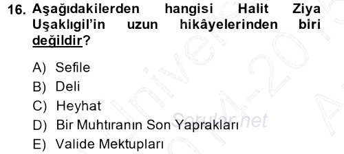 II. Abdülhamit Dönemi Türk Edebiyatı 2014 - 2015 Ara Sınavı 16.Soru