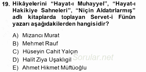 II. Abdülhamit Dönemi Türk Edebiyatı 2014 - 2015 Ara Sınavı 19.Soru