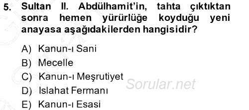 II. Abdülhamit Dönemi Türk Edebiyatı 2014 - 2015 Ara Sınavı 5.Soru