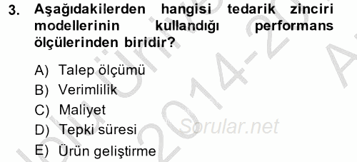 Tedarik Zinciri Yönetimi 2014 - 2015 Ara Sınavı 3.Soru
