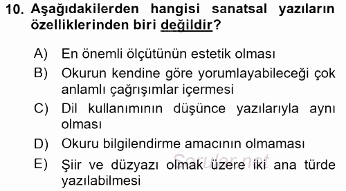 Türk Dili 2 2015 - 2016 Dönem Sonu Sınavı 10.Soru