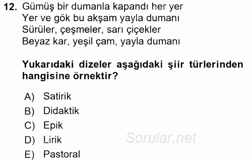 Türk Dili 2 2015 - 2016 Dönem Sonu Sınavı 12.Soru
