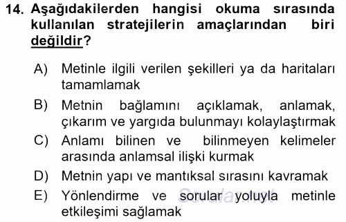 Türk Dili 2 2015 - 2016 Dönem Sonu Sınavı 14.Soru