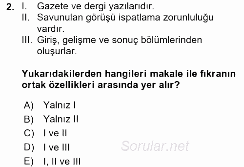 Türk Dili 2 2015 - 2016 Dönem Sonu Sınavı 2.Soru