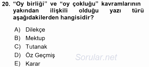 Türk Dili 2 2015 - 2016 Dönem Sonu Sınavı 20.Soru