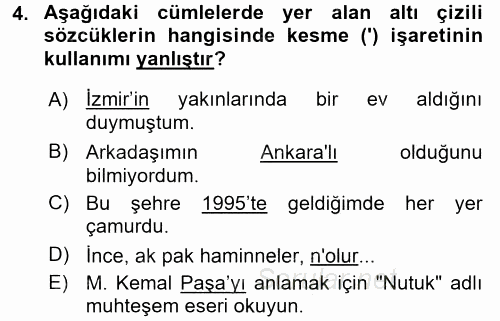 Türk Dili 2 2015 - 2016 Dönem Sonu Sınavı 4.Soru