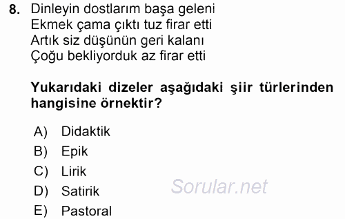 Türk Dili 2 2015 - 2016 Dönem Sonu Sınavı 8.Soru