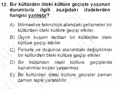 Türk Kültür Tarihi 2014 - 2015 Ara Sınavı 12.Soru