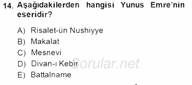 Türk Kültür Tarihi 2014 - 2015 Ara Sınavı 14.Soru