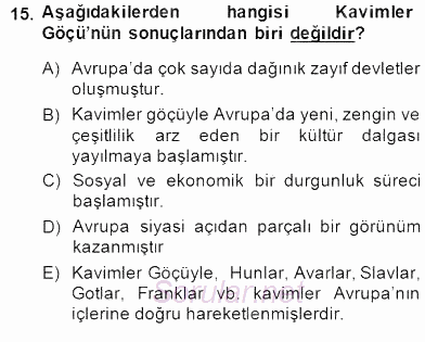 Türk Kültür Tarihi 2014 - 2015 Ara Sınavı 15.Soru
