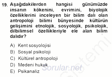Türk Kültür Tarihi 2014 - 2015 Ara Sınavı 19.Soru