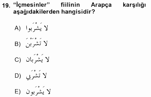 Arapça 1 2017 - 2018 Dönem Sonu Sınavı 19.Soru
