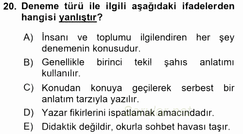 Yeni Türk Edebiyatına Giriş 1 2017 - 2018 Dönem Sonu Sınavı 20.Soru