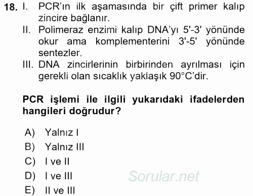 Temel Veteriner Genetik 2016 - 2017 Dönem Sonu Sınavı 18.Soru