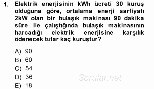 Elektrik Bakım, Arıza Bulma ve Güvenlik 2013 - 2014 Ara Sınavı 1.Soru