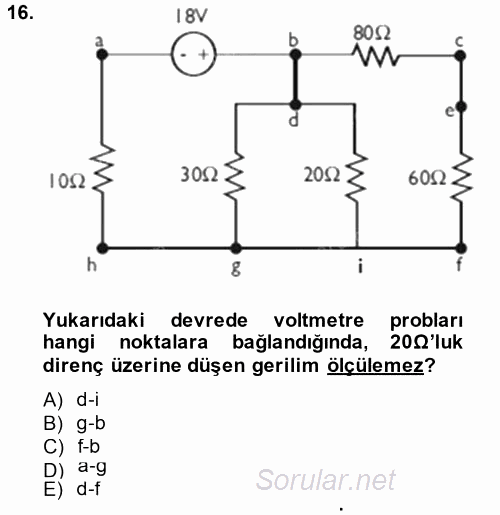 Elektrik Bakım, Arıza Bulma ve Güvenlik 2013 - 2014 Ara Sınavı 16.Soru